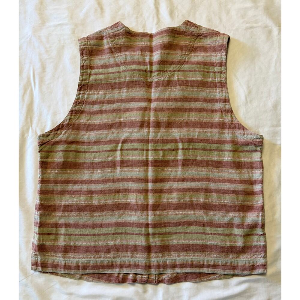 EDDIE BAUER VTG Linen 80s 90s Retro Boho Southwestern Coastal Striped Vest LG-XL - Picture 2 of 5